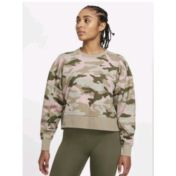 Nike Women's Sweatshirt Size XS Green Camouflage Dri-Fit Cropped Top Long Sleeve - Picture 2 of 11